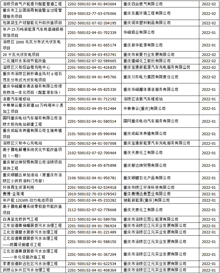 重庆市备案项目目录